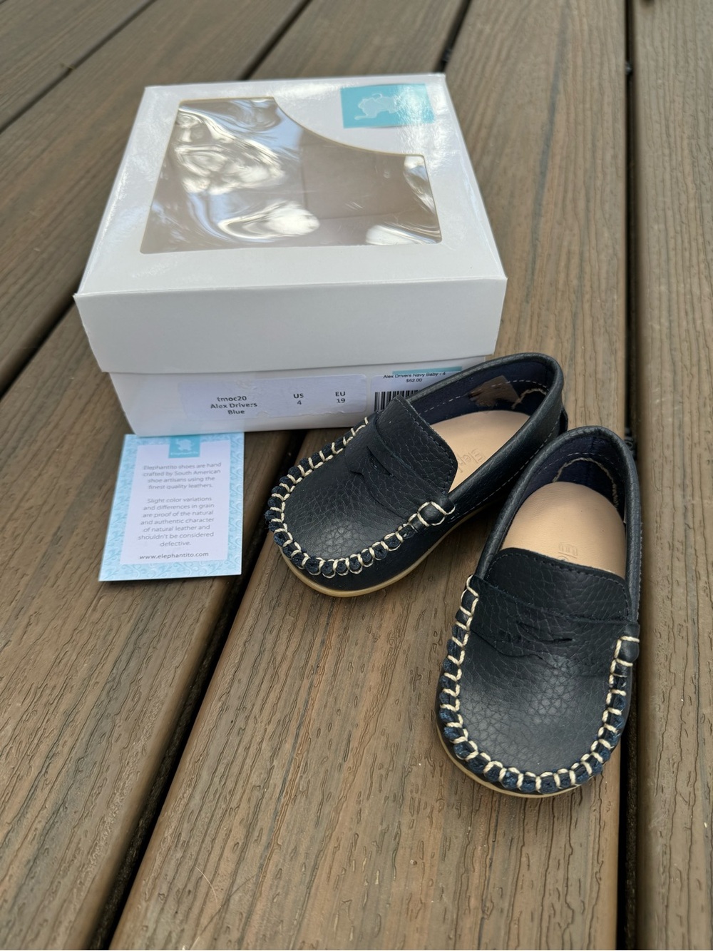Elephantito Blue Kids Leather Moccasin Loafers